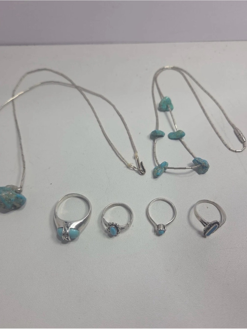 Sterling Silver Turquoise Necklace and Ring Set - Blue Jewelry